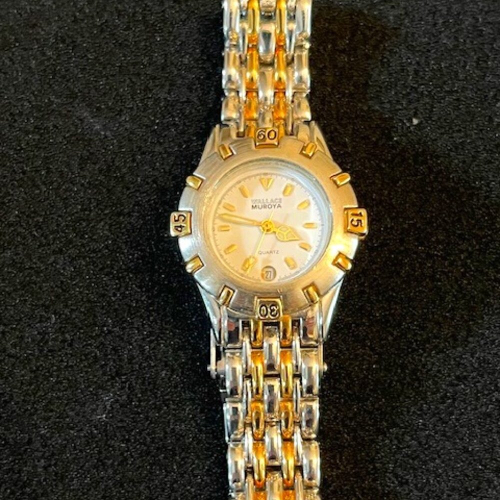 WALLACE MUROYA | Silver & Gold tone linked strap watch EUC-NEW battery